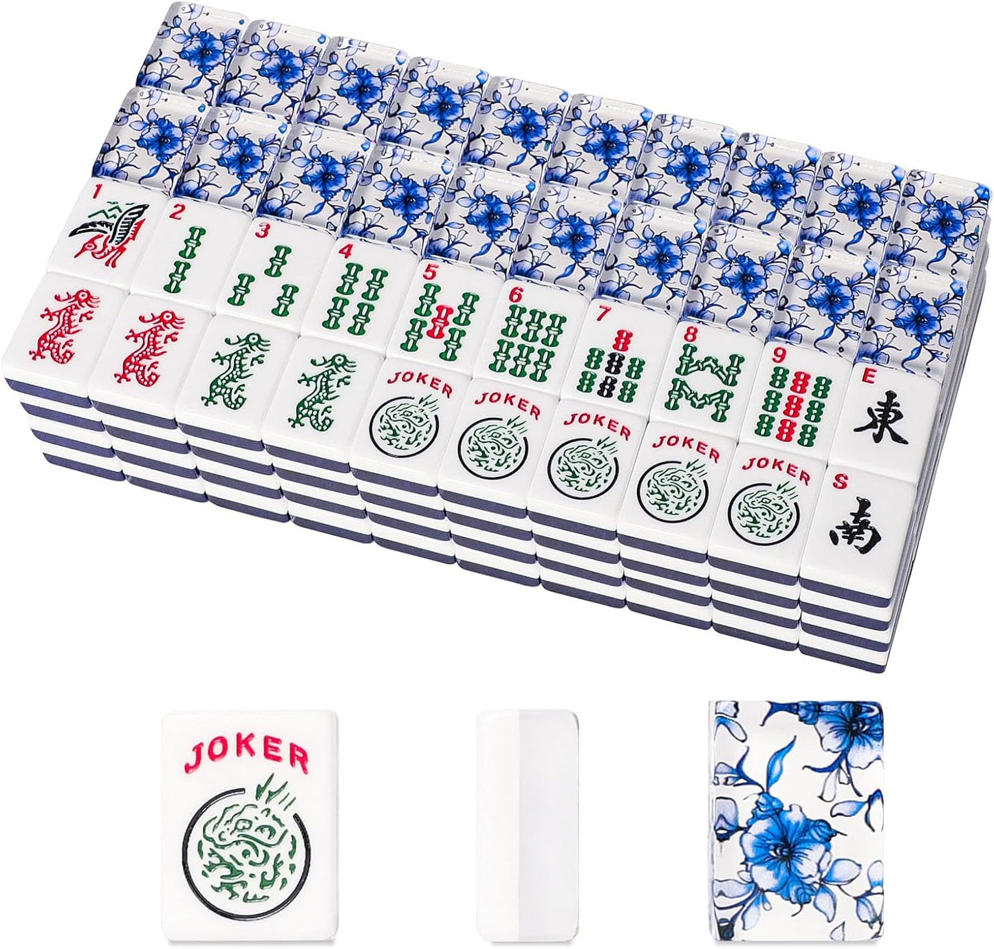 Set of American Mahjong Tiles, 166 Quality Acrylic Mahjongg Tiles with Blue Prints(1.2”,Tiles Only Set)