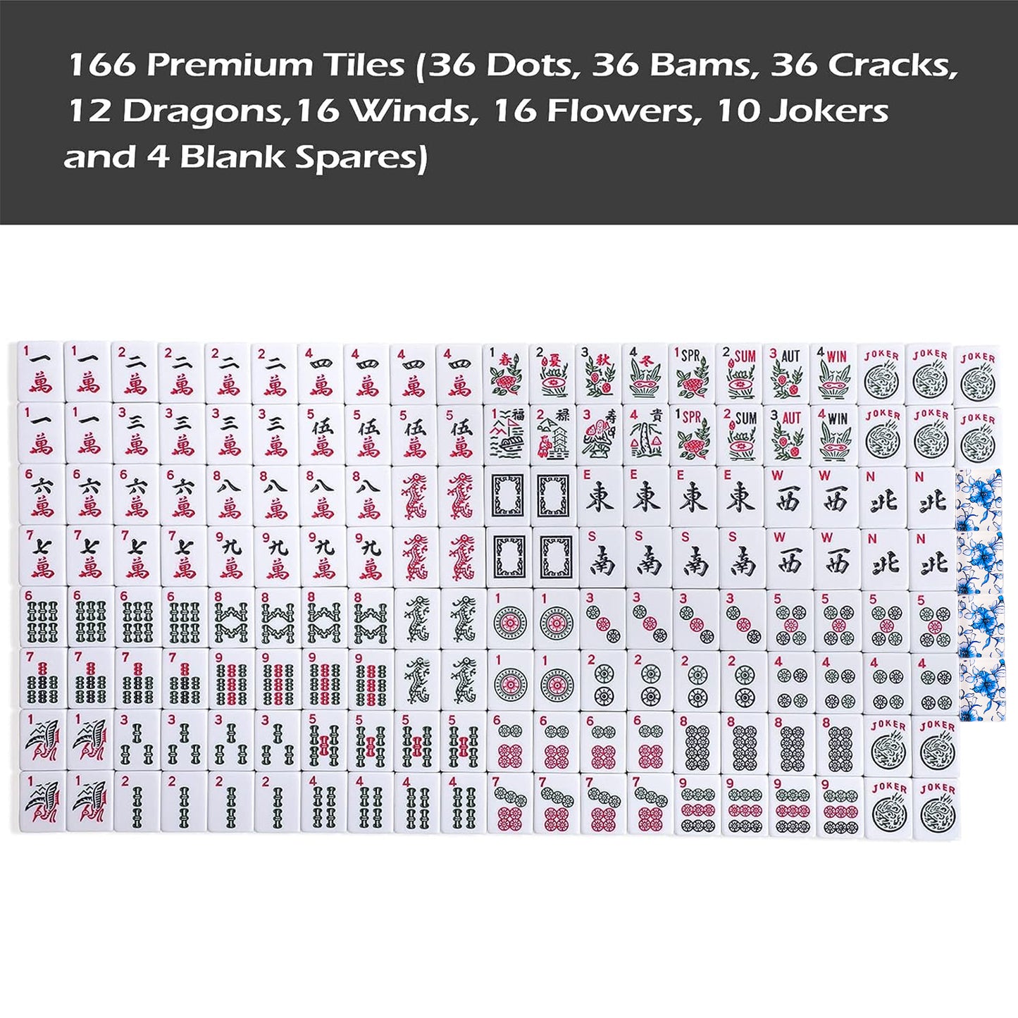 Set of American Mahjong Tiles, 166 Quality Acrylic Mahjongg Tiles with Blue Prints(1.2”,Tiles Only Set)