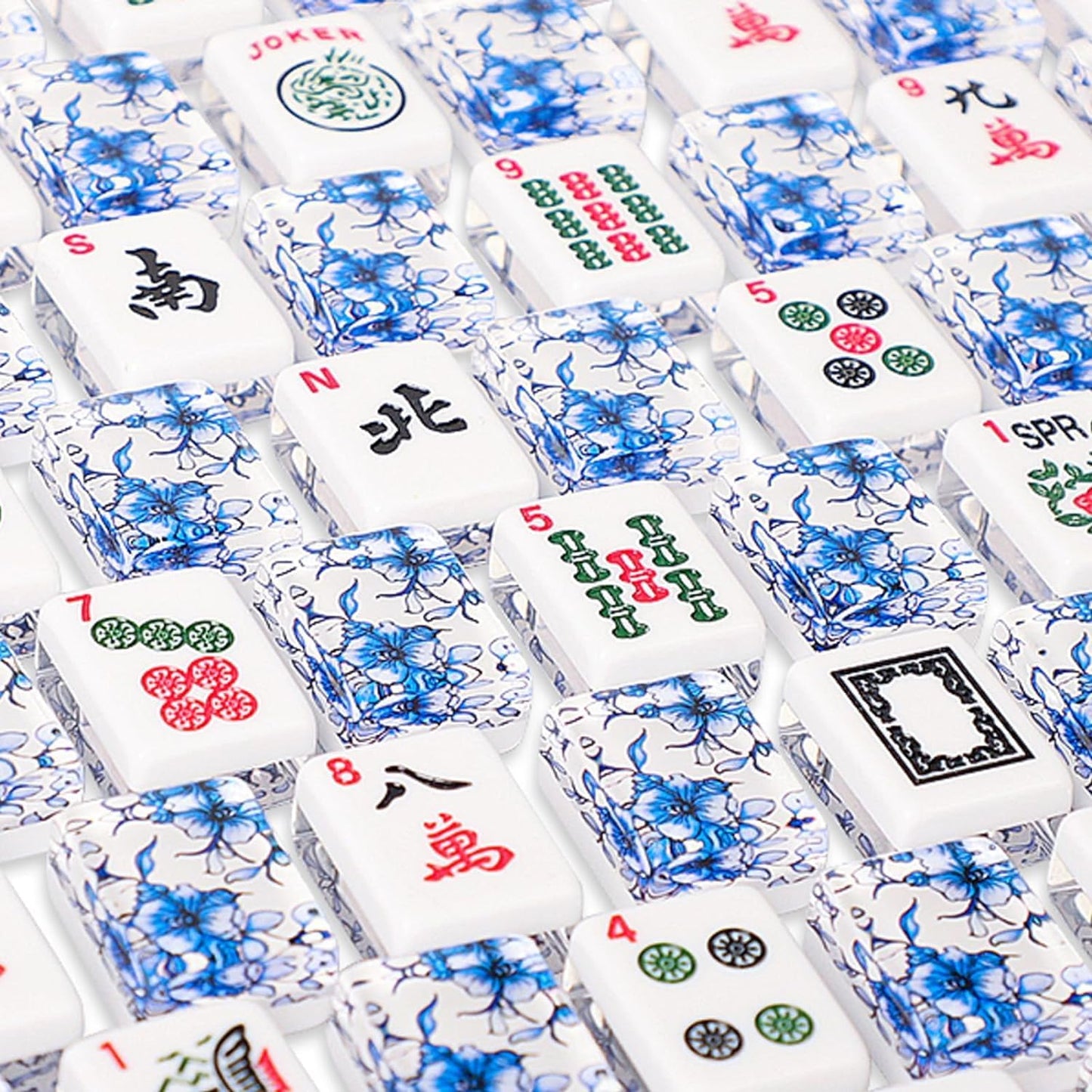 Set of American Mahjong Tiles, 166 Quality Acrylic Mahjongg Tiles with Blue Prints(1.2”,Tiles Only Set)